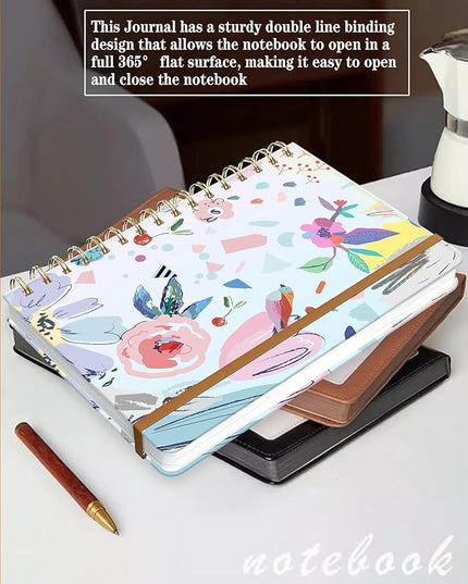 Spiral Journal Notebook for Women, Hardcover A5 College Ruled Notebook, 120 Pages, Thick Paper, Cute Lined Journal for School, Office & Work, 6 x 8.4 in(Artistic Floral)