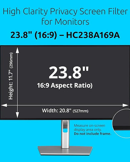 Kensington High Clarity Privacy Screen for 23.8 inch 16:9 Widescreen Monitor, Easy Installation Computer Privacy Filter for Desktop, 2H hardness Protection, Compatible with LG Samsung Dell, HC238A169A