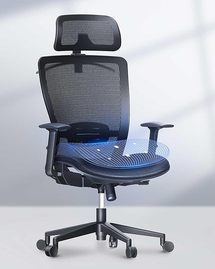 FLEXISPOT OC3 Air Ergonomic Office Chair Mesh Back Swivel Computer Chair Executive Office Desk Chairs with Adjustable Lumbar Support/2D Headrest/Lockable Backrest, Mesh Seat Cushion, Black