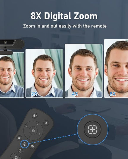 saylas 4K Webcam with Microphone and Speaker, Wide Angle 112°, Remote Control, Autofocus, Digital Zoom, Privacy Cover, Plug & Play Web Streaming Camera for Computer, USB Webcam for Pc