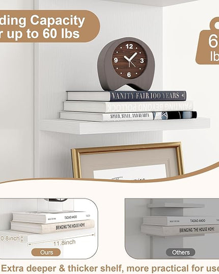 Fun Memories 5-Tier Wall Shelf Unit, 48" Tall Floating Storage Organizer for Bedroom, Living Room, and Home Decor, White Vertical Shelving Unit