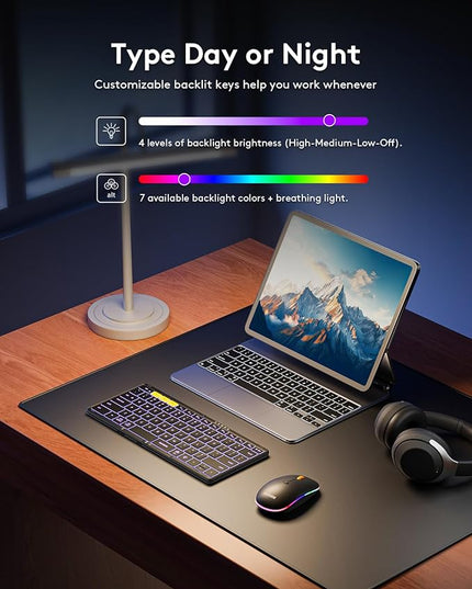 Foldable Keyboard and Mouse, Samsers KM08X Folding Bluetooth Keyboard Mouse Combo with Backlight, 2.4G + BT5.0 x 2, Full-Size Travel Keyboard & Portable Wireless Mouse for Windows iOS Mac OS Android