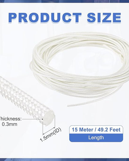 uxcell Insulation Cable Protector,1.5mm/0.06 Inch-15m/49 Feet High Temp Fiberglass Sleeve White
