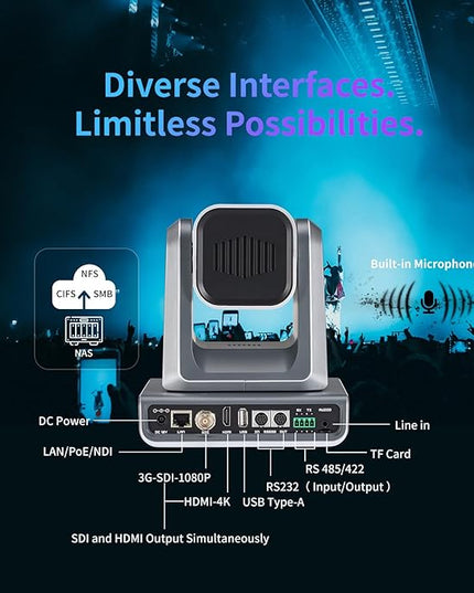 zowietek 4K PTZ Camera PoE, 25X Optical Zoom, Simultaneous HDMI and SDI Output, USB Out for Conference, RTSP/RTMP(s)/SRT, Standalone IP Live Streaming to YouTube for Meeting, Church, Event
