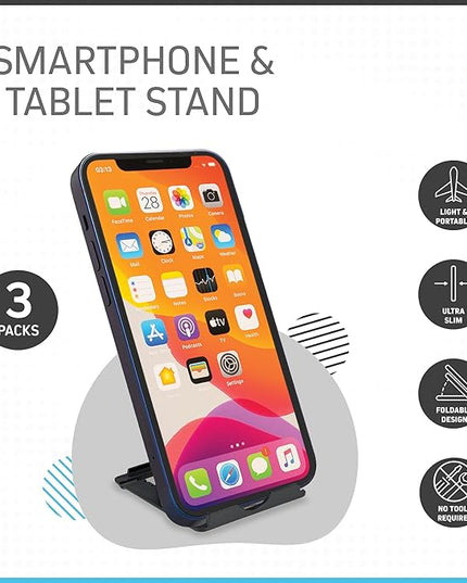 CHARGEWORX Stand for Tablets, Smartphones, 3-PK | Adjustable Mount w/ 6 Viewing Angles | Flexible Frame for Landscape, Portrait Modes | Travel Tablet Stand