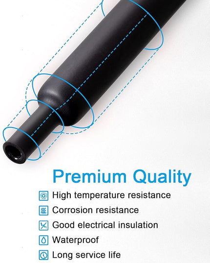 MILAPEAK 36pcs 3:1 Dual Wall Adhesive Heat Shrink Tubing, 6 Large Sizes (Diameter): 1.5, 1.25, 1, 3/4, 1/2,1/4-inch, Marine Glue Lined Cable Sleeve, Electrical Wire Wrap Protector for DIY (Black)
