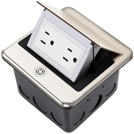 Vagueior Recessed Floor Electrical Outlet Kit,Waterproof Electrical Outlet Covcer Box,Hidden 20A Tamper-Resistant Receptacle Outlet with Slow Elastic Damping ，ETL Certified,Stainless Steel Color