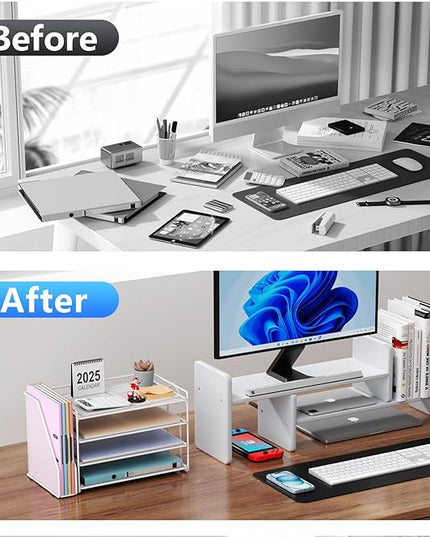 gianotter 4-Tier Paper Organizer With Magazine Holder, Desk Organizers and Accessories, Desk Accessories & Workspace Organizers, File Organizer for Office Supplies Storag (White, 4-Tier)