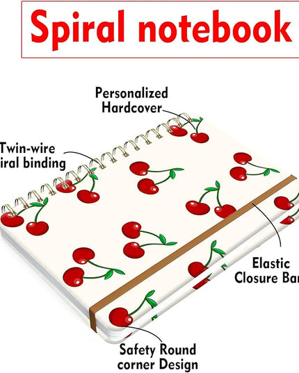 Spiral Journal Notebook for Women, Hardcover A5 College Ruled Notebook, 60 Sheet, Thick Paper, Cute Lined Journal for School, Office & Work, 6 x 8.4 in(Cute Cherry)