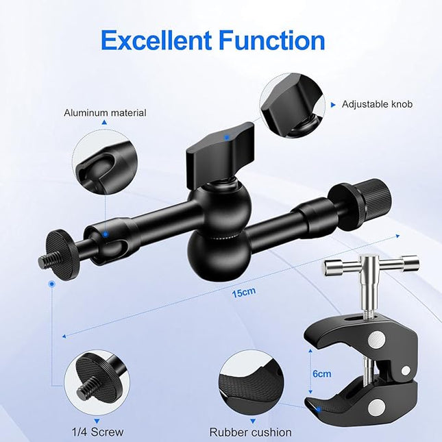 EMART 6inch Articulating Magic Arm Camera Mount with Super Clamp, Friction Power Adjustable Camera Mounts & Clamps with Magicarm and Cold Shoe for Photography/Videography/Webcam/Flash Light