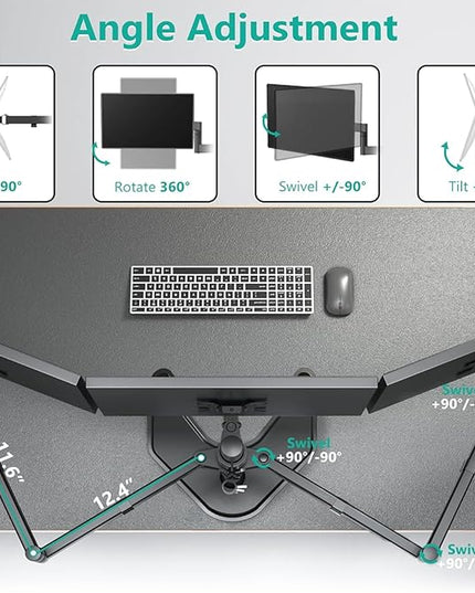 WALI Triple Monitor Stand, Free Standing Three LCD Monitor Fully Adjustable Desk Mount Fits 3 Screens up to 27 inch, 22 lbs Weight Capacity per Arm (MF003), Black