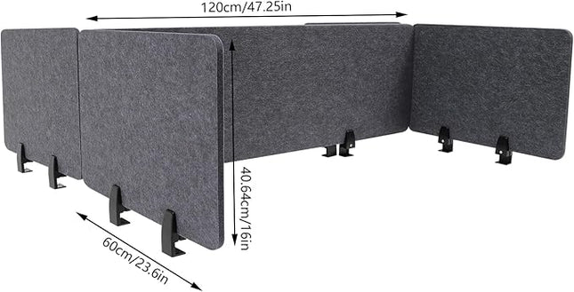 Stand Up Desk Privacy Panel, 6Pcs Clamp-On Acoustic Desk Divider Table Mounted Privacy Panel Sound Proof Dividers(2Long Panel 47.25x16In&4 Short Panel 23.6x16In) (2Long Panel - 47.25x16In)