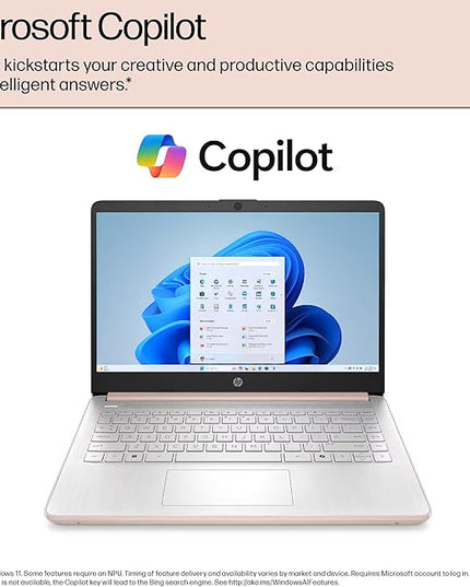 HP 14 Laptop Student Business 2025 Flagship, AI Copilot, 4-Core 13th Gen Intel CPU, 16GB RAM 628GB Storage (128GB UFS+ 500GB Ext), 1-Yr Office 365, Long Battery HubxcelAccessory Win 11S Rose Gold