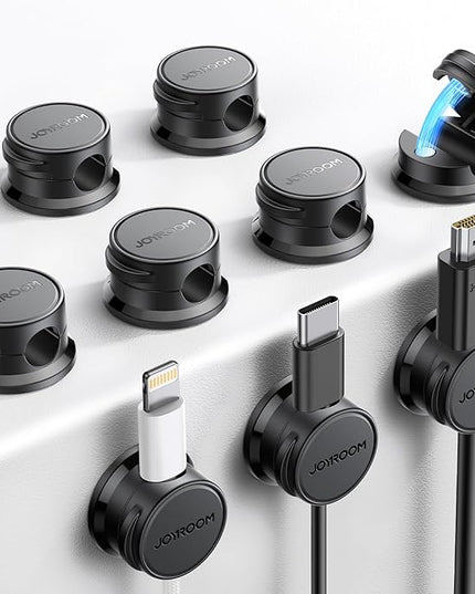 9 Pack Cable Management Cord Holder, JOYROOM Magnetic Cable Clips Adhesive Wire Hider, Cord Organizer for Desk Bedside Nightstand Table Desktop USB Wall Car Office Workspace Accessories, Black