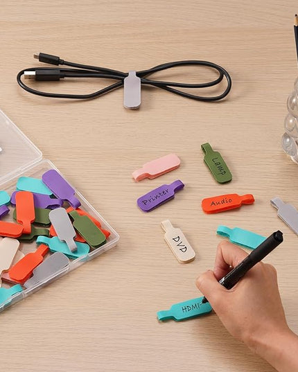 Trilancer Cable Cord Labels Large Size, for Organizing Wires and Identification, Multicolored Handwriting Cable Tags, Reusable with Multiple Uses - 35 PCS