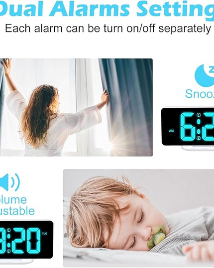 ALANAS RGB Digital Alarm Clock, Color Changing Mood Light with 10 Colors, Dual Alarm with Snooze, Dimmable Display, USB Charger, Adjustable Volume, Plug in, Bedroom Desk Clock for Teens, Adults