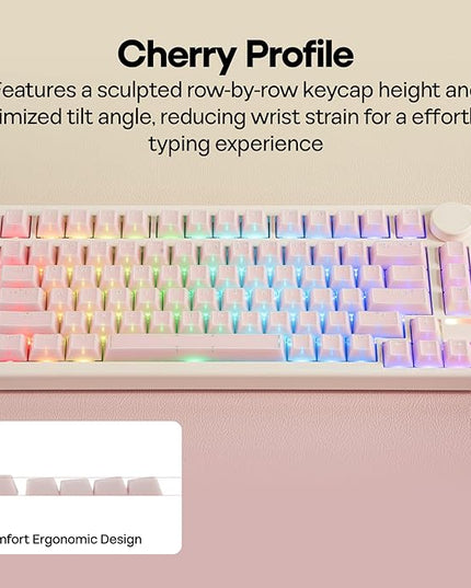 EPOMAKER Creamy Jade PBT Keycaps, 142 Keys, Double Shot, Cherry Profile, 60%/75%/96%/Full Size, Custom Keyboard Keycaps Set for Mechanical Gaming Keyboard (Pink)