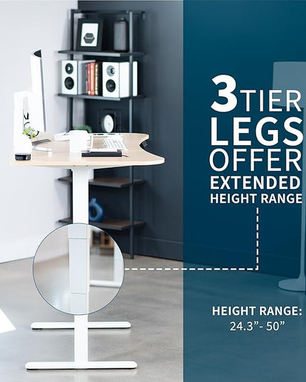 VIVO Electric 63 x 32 in Dual Motor Standing Desk, Memory Height Adjustment, 2B Series, Light Wood Top White Frame, DESK-KIT-2W1C
