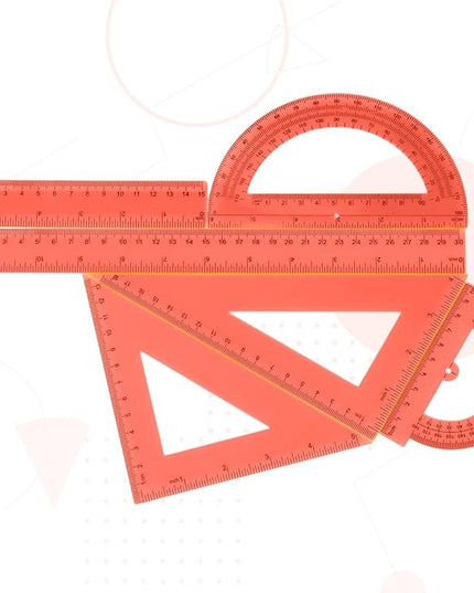 Tenare 6 Pcs Plastic Ruler Math Set Includes 12 Inch 6 Inch Straight Protractor Triangle Geometry Transparent Math Ruler Measuring Tools for School Office Home (Orange)