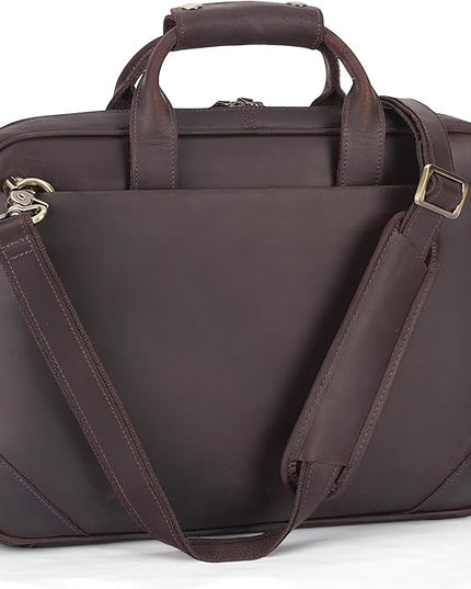Leather Slim Briefcase for Men 15.6" Laptop Crossbody Messenger Bag Business Work Lawyer Attache Case