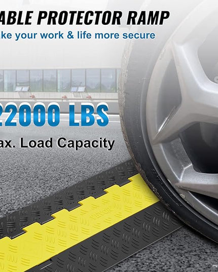 VEVOR 5 PCs TPU Cable Protector Ramp - Heavy Duty 2-Channel Speed Bumps for Road, Odor-Free Eco-Friendly TPU with TPR Cover, for Driveway, Hose, Floor Cord Cover, 22,000 lbs/Axle Capacity