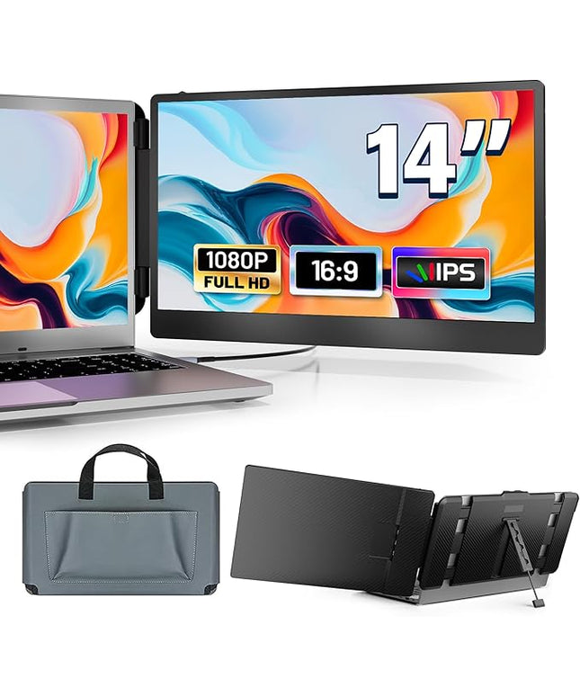 domyfan 14" Laptop Monitor Extender, FHD 1080P IPS Dual Laptop Screen Extender, HDMI/USB-A/Type-C Plug and Play for Windows, Mac, Chrome, Android, Xbox, Switch, PS5, Work with 13.3”-17” Laptops