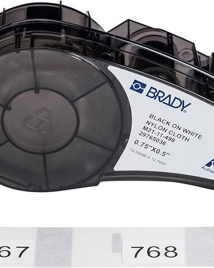 Brady Authentic (M21-11-499) Pre-Sized High-Adhesion Nylon Labels for Equipment, General ID, Lab, Wire/Cable, Black on White Material - Designed for M210, M210-LAB, and M211 Printers, 0.5"H x 0.75"W