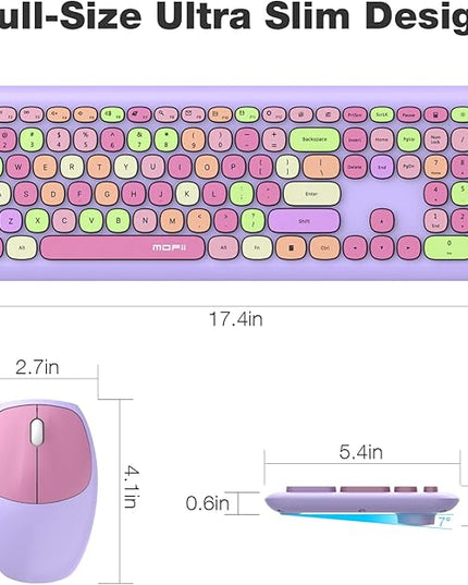 MOFII Wireless Keyboard and Mouse Combo, 2.4G Silent Cordless Slim Full Size Keyboard and Ergonomic Mice Set for Laptop, Desktop, MacBook, PC - Purple Colorful