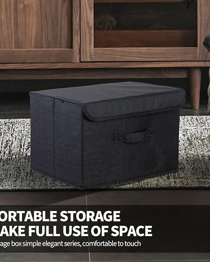 8 Pack Large Collapsible Storage Bins Container Fabric Boxs Bulk with Lids Storage Baskets for Shelves Drawers, Desktop, Closet, Office, Bedroom, Home, Garage (Black)