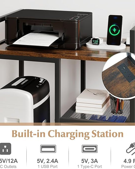 Giantex 3-Tier Printer Stand with Charging Station, 2 Open Storage Shelves, Side PC Stand on Wheels, 25" x 16" Mobile Printer Table for Computer Tower, Printer Shredder, Fax, Under Desk, Home Office