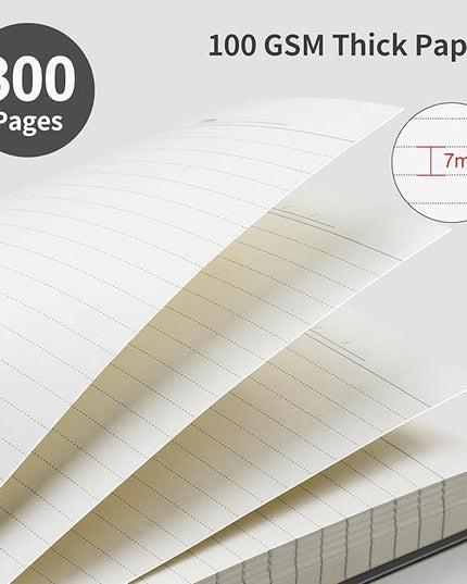 EMSHOI A4 Spiral Notebook Lined Journal, 11.2" X 8.27", 300 Pages/150 Sheets, 100gsm Thick Paper, Waterproof Softcover, Twin-Wire Binding, for School Work Writing Note Taking-Black