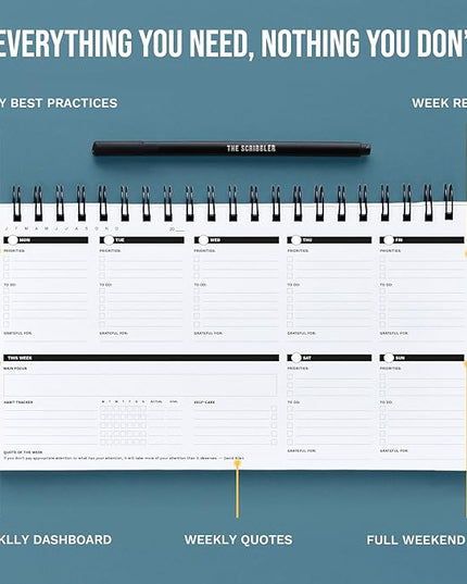 Undated Weekly Planner 2026 | Daily Agenda To Do List Notepad Day Planner Notebook | Monthly School Task, Work Schedule Planners | Yearly Horizontal Calendar Spiral Desk Organizer | Habit Tracker V2