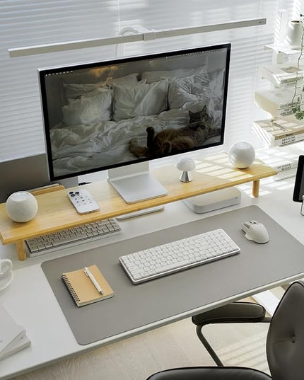 Bamboo Dual Monitor Stand Riser with Underneath Storage, Ergonomic Desk Shelf Supports PC Computer Monitor, Printer, TV for Home, Office, Natural