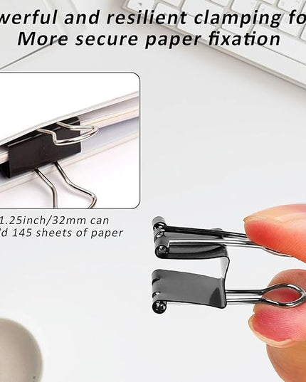 60 Pack Binder Clips Medium, 1.25 Inch/32mm Black Binder Paper Clips with Container,Big Paper Clamps for Office Supplies, Home, School,Business Document Organizing Paperwork (Black)