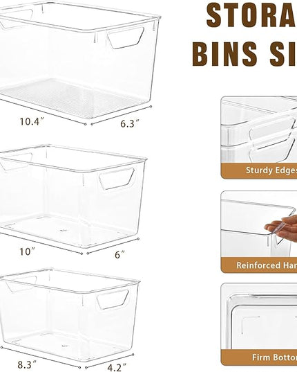 12 Pack Organizers and Storage, Pantry Organization and Storage Bins, Cabinet Organizer, Clear Plastic Storage Containers with Handle，Acrylic Storage Bins (4 Small&4 Middle&4 Large