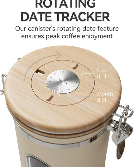 Veken Coffee Sugar Canister with Window, Coffee Lover Gift Set,Airtight Stainless Steel Kitchen Food Storage Container Gifts, Date Tracker & Scoop for Grounds Coffee,Beans,Tea,Flour,Cereal,22OZ,Cream