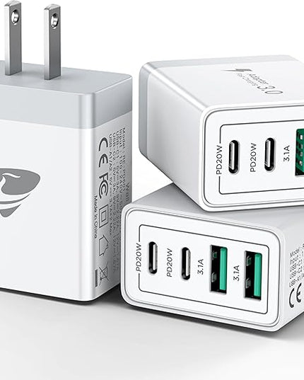 USB C Wall Charger Block 3-Pack, Aiminu 40W 4-Port PD Power Delivery Fast Type C Charging Block Plug Adapter for iPhone 15 14 13 12 11 Pro Max, XS/XR/X, iPad, Android Phones Charger Cube