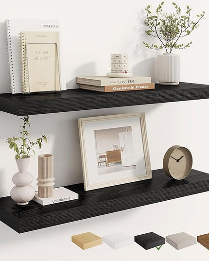 Dreamland 8" Deep Long Floating Shelves, 32 Inches Floating Shelves for Wall Set of 2, Large Display & Storage Shelf, Wall Shelf for Bathroom Bedroom Living Room Kitchen Office, Black