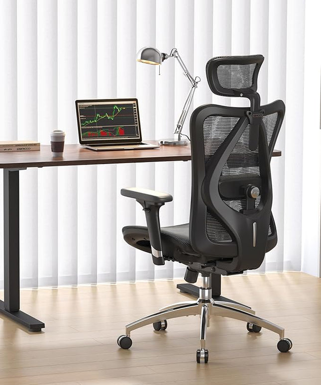 SIHOO M57 Ergonomic Mesh Office Chair, High Back Home Desk Chair with 3D Armrests, Lumbar Support and Adjustable Headrest, Comfortable Computer Chair, Big & Tall Office Chair Hold 330 LBS-Black