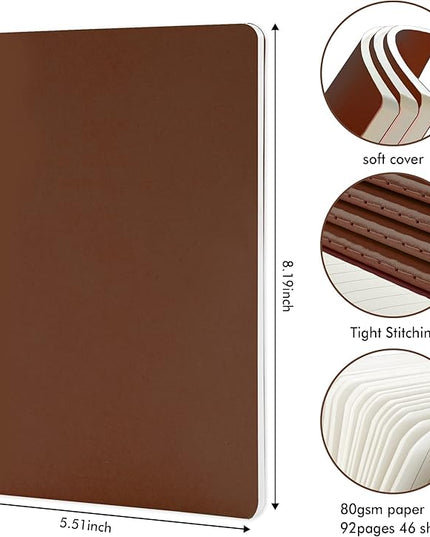 feela 16 Pack Soft Cover Journal Bulk, Lined Notebooks College Ruled for Work for Women Girl Writing, Blank Travel Journal Note Taking Notebook School Business Supplies, 8.2” x 5.5”, A5, Brown