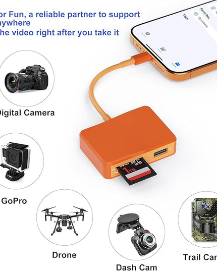 SD Card Reader, 5 in 1 USB-C & USB Card Adapter with SD/MicroSD/MS and Dual USB-A Ports Memory Card Reader for iPhone 17/16/15 Pro Max iPad MacBook Pro/Air M4/M3 Android Phone/Tablet PC (Orange)