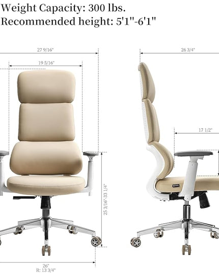 EUREKA ERGONOMIC Remi High Back Office Chair, PU Leather Office Chair with Wheels, Leather Desk Chair, Executive Office Chair Comfy for Home & Office, Beige