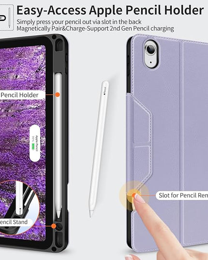 H HOLIMET Case for iPad Air 11 inch 2025 (M3)/2024 (M2) /iPad Air 5th Generation 2022/iPad Air 4th Generation 2020 10.9 Inch with Pencil Holder Shockproof Protective Cover Vegan Leather (Purple)
