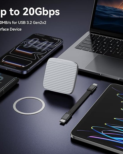 512G External SSD Magnetic Portable SSD USB 3.2 Gen 2x2 up to 2000MB/s 4K 120 fps ProRes HDR Video Record Metal USB-C External Solid State Drive for iPhone 16 Pro Max, Smartphone, Tablet, Laptop