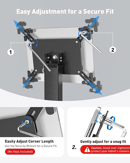 AboveTEK Anti-Theft iPad Kiosk Stand, 360 Rotation & Adj. Height 8.3"–13.4", Heavy-Duty Steel & Aluminum, Fits 9.7"-13" Tablets, Security Retail POS Tablet Stand for Business & Commercial Use