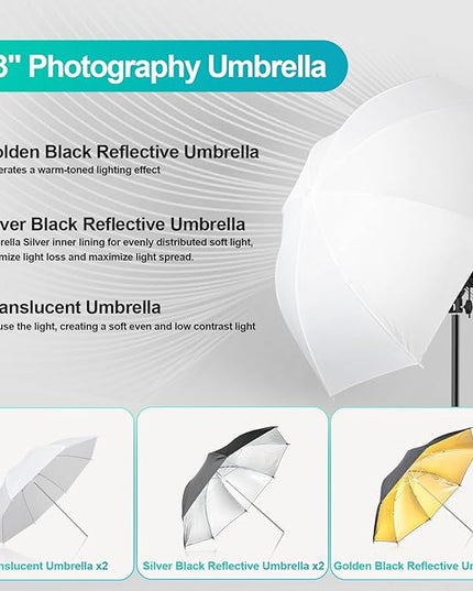 EMART 6.5x10ft Backdrop Support System, Professional Photography Lighting Kit with 45W CFL Blub, Umbrellas, 6x9ft Backdrop(White/Black/Green) for Photography Studio, Portrait, Video Shooting