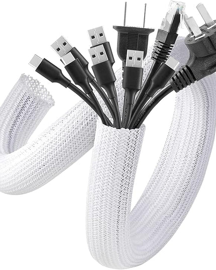 AGPTEK Cable Sleeve Cover, 20ft - 4/5 inch Desk Cord Organizer Cable Hider, Home Office Wire Management Computer TV Wire Loom Tubing, Pet Proof Cord Protector, from Cat Dog Chewing, White
