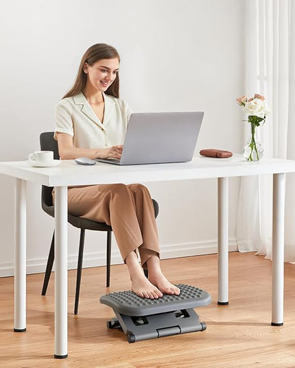 HUANUO Adjustable Desk Footrest, Foot Rest for Under Desk at Work with Massage, Adjustable Foot Stool with 3 Height Position & 30 Degree Tilt Angle Adjustment for Home, Office, Gray