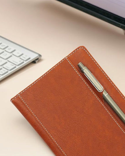 SLFreMint Premium Hardcover Executive Notebook with Pen and Pen Holder Clip, Card Pockets, 240 Pages, College Ruled, 80GSM, Leather Note Book for Work, Study, Diary and Other Scenarios, Suitable Journal for Both Men and Women