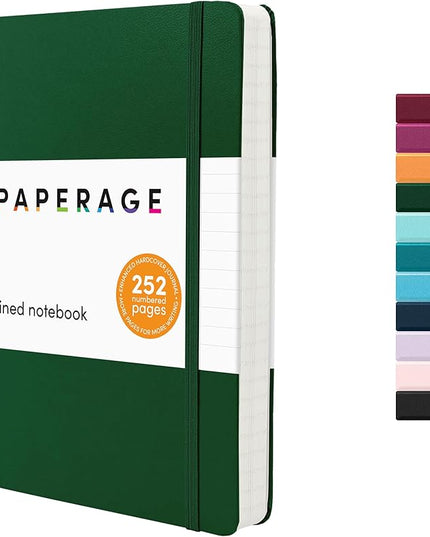 PAPERAGE Lined Journal Notebook, (Dark Green), 252 Pages, Medium 5.6 in x 8 in - 100 GSM Thick Paper – Hardcover Journaling Notebook for Work, School & Note Taking